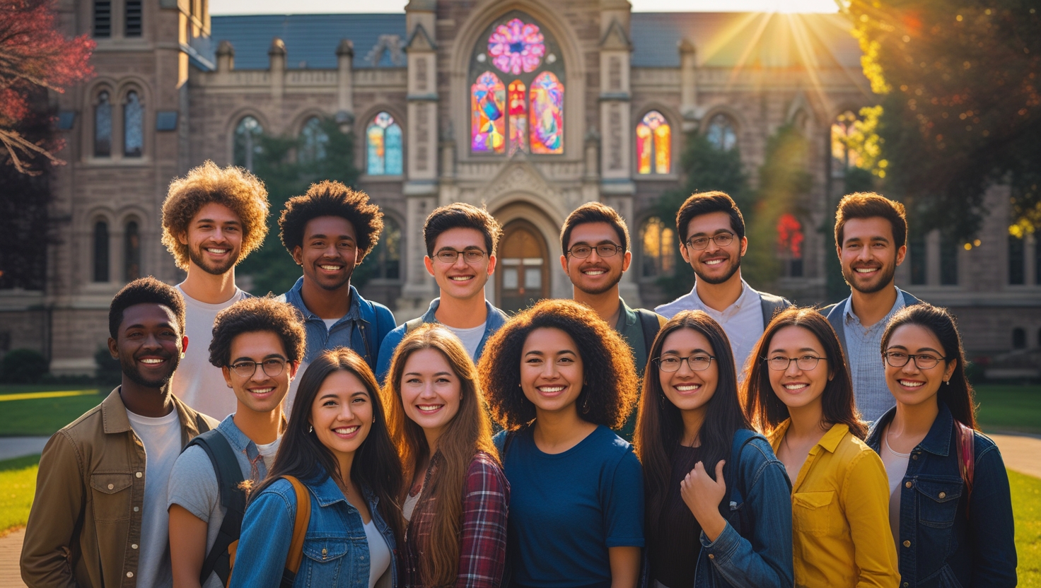 University students in a joyful gathering